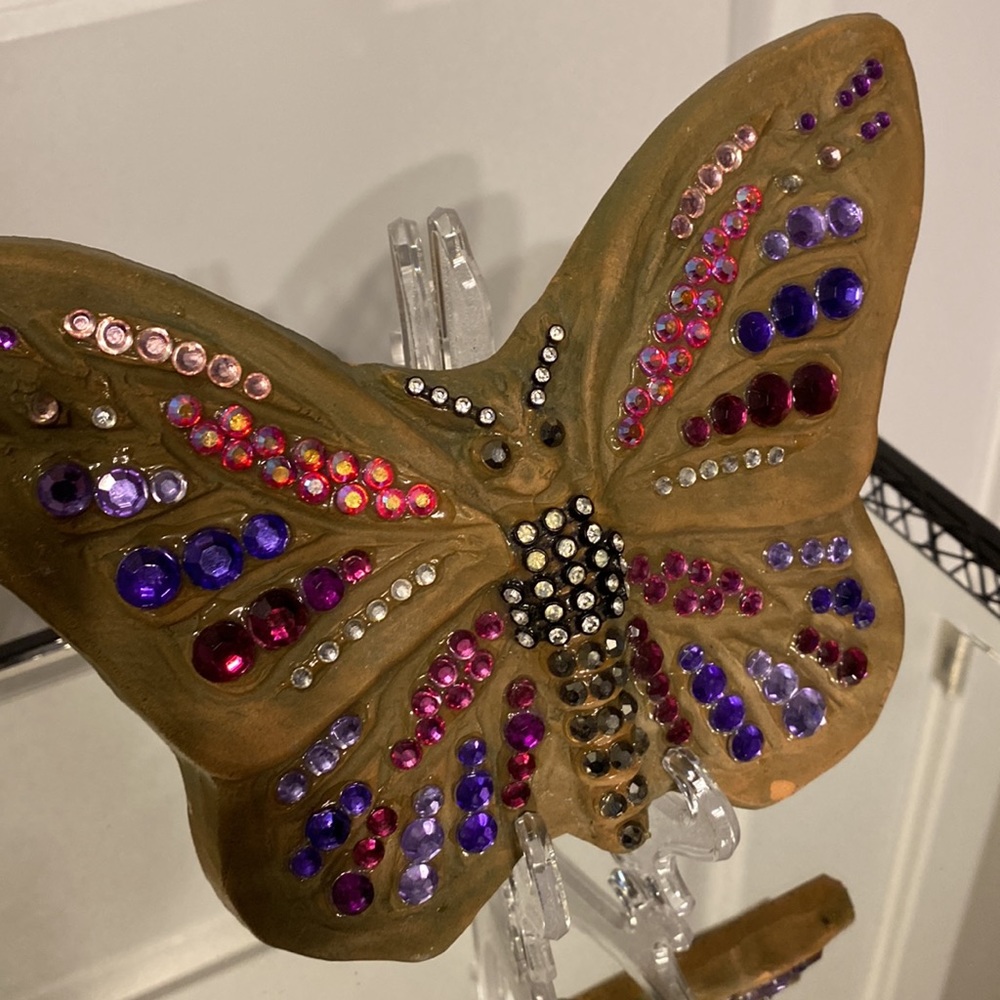 Crystal’s & Red Clay BeJeweled Butterfly Wall Art. One of a kind 7.2/5”x5”. - Picture 3 of 7